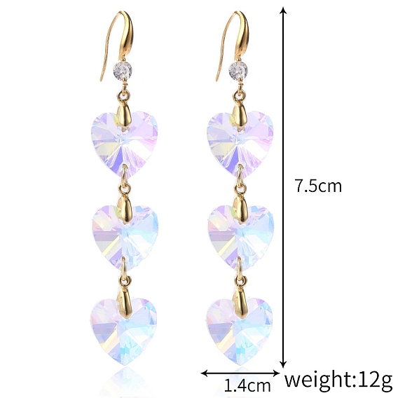 Alloy and Glass Pendants Earrings, Golden