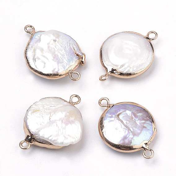 Звенья / соединители с покрытием из натурального жемчуга в стиле барокко, с железной фурнитурой, Плоско-овальные