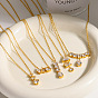 304 Colliers pendentifs en acier inoxydable sertis de zirconiums cubiques transparents pour femmes, or