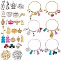 Наборы для изготовления браслета со словом «сделай сам», в том числе регулируемые железные расширяемые браслеты, Растение, животное, фрукты, ангел, сердце, абстрактное лицо и слово из сплава, подвески из латуни и акрила
