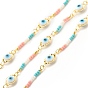 Glass Evil Eye Link Chain, with Brass Findings, Long-Lasting Plated, Soldered, with Spool