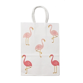 Flamingo Printed Kraft Paper Tote Bags, Rectangle Heavy Duty Storage Reusable Shopping Bags with Handles