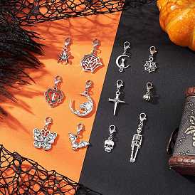 12 шт. подвесные украшения из сплава в тибетском стиле на Хэллоуин, с карабин-лобстерами , разнообразные