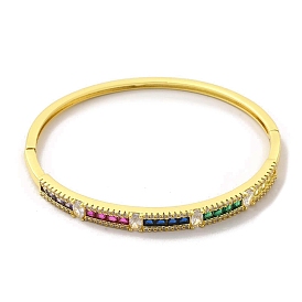 Bracelet à charnière rectangle en zircone cubique colorée, bijoux en laiton pour femmes