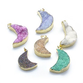 Natural Quartz Pendants, with Golden Tone Brass Findings, Moon