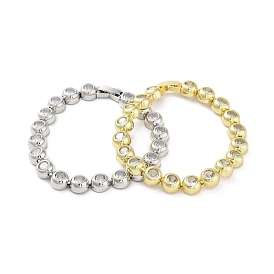 Brass Flat Round Link Chain Bracelets, Cubic Zirconia Tennis Bracelet