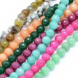 Faceted Natural Agate and Dyed Jade Beads Strands, Round