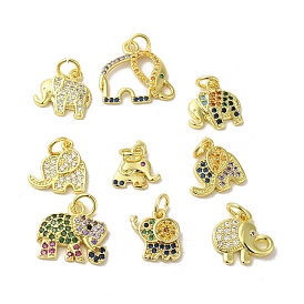 Real 18K Gold Plated Brass Pave Cubic Zirconia Pendants, with Jump Rings, Elephant