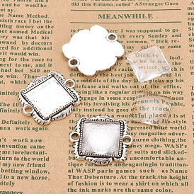 Tibetan Style Alloy Cabochon Connector Setting, Square, with Clear Glass Cabochons