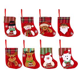 8Pcs Cloth Christmas Stockings Sets, Christmas Tree Small Pendant, for Family Holiday Season Decoration, Mixed Shapes