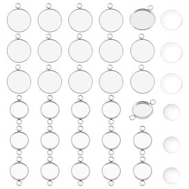 Unicraftale DIY Flat Round Pendant Making Kits, Including 304 Stainless Steel Cabochons Pendants & Connectors Settings, Transparent Glass Cabochons