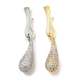 Brass Micro Pave Clear Cubic Zirconia S-Hook Clasps, Teardrop