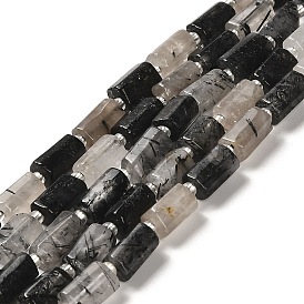 Natural Black Rutilated Quartz Beads Strands, with Seed Beads, Faceted, Column