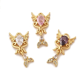 Латунные микро проложить кубического циркония подвески, форма хвоста, без никеля , реальный 18 k позолоченный