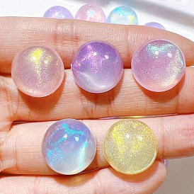 10Pcs Resin Cabochons, with Glitter Power, Flat Round