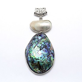 Латунь Пауа оболочки овальные большие кулоны, со спиральным корпусом и шарф залог бисера, неокрашенными