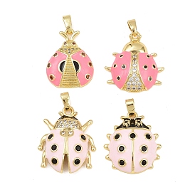 Micro cuivres ouvrent pendentifs zircone cubique, avec l'émail, charmes de coccinelle, réel 18 k plaqué or