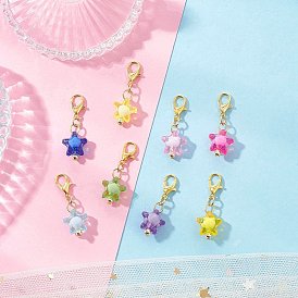 Звезда акриловые подвески украшения, с застежками-лобстерами из сплава и гальванизированной немагнитной синтетической гематитовой бусиной