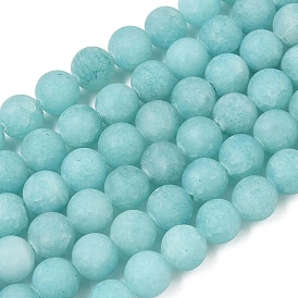 Natürliche weiße Jade Perlenstränge, gefärbt, matt, Runde