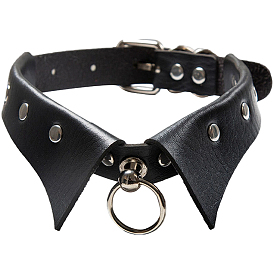 Ожерелья-чокеры из искусственной кожи для женщин, с кольцами из железа и нержавеющей стали, цвет нержавеющей стали