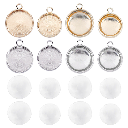 DIY Pendants Making Kits, Including 16Pcs 4 Styles Brass Pendant Cabochon Settings and 16Pcs 2 Styles Transparent Glass Cabochons