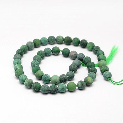 Natural African Jade Round Beads Strands, Frosted