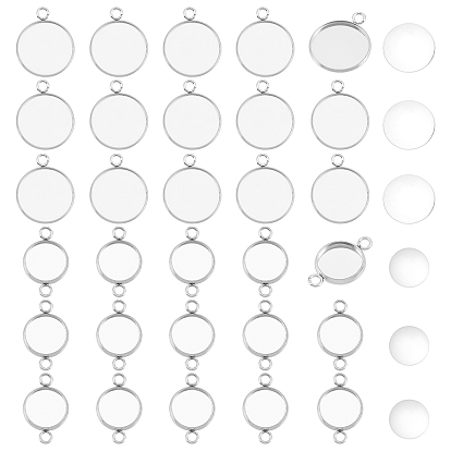 Kits de fabricación de colgantes redondos planos de bricolaje, incluyendo 304 colgantes de cabujones de acero inoxidable y configuraciones de conectores, Cabochons de cristal transparente