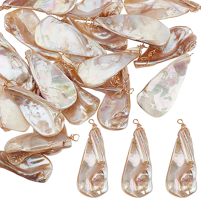 20шт. подвески из натуральных пресноводных ракушек с гальваническим покрытием, подвески-слезинки с круглыми петлями из экологически чистой медной проволоки, золотые