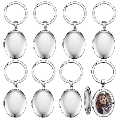 Llaveros con medallón para fotos de acero inoxidable, oval, con llavero partido