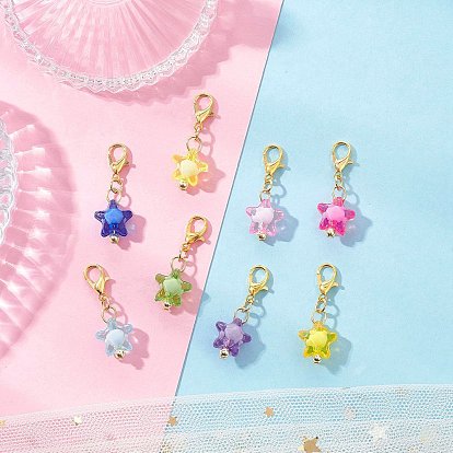 Звезда акриловые подвески украшения, с застежками-лобстерами из сплава и гальванизированной немагнитной синтетической гематитовой бусиной