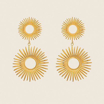 Винтажные 304 серьги-гвоздики из нержавеющей стали, двойное солнце