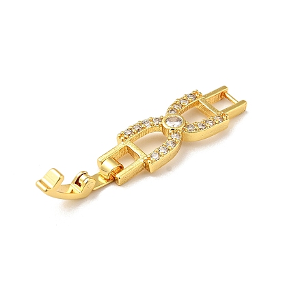 Bowknot Rack Plating Brass Clear Cubic Zirconia Watch Band Clasps, Cadmium Free & Lead Free, Long-Lasting Plated