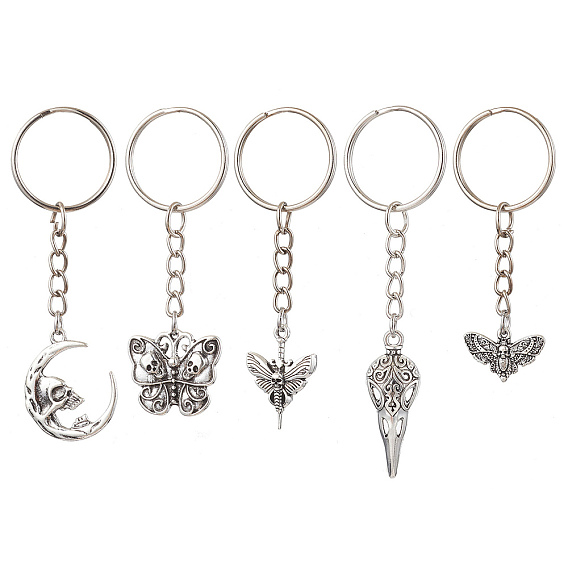 Tibetan Style Alloy Pendant Keychains, with Iron Split Key Rings