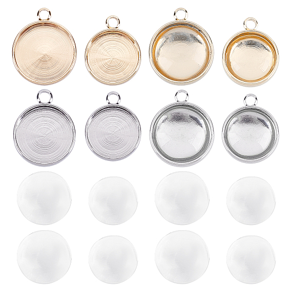 DIY Pendants Making Kits, Including 16Pcs 4 Styles Brass Pendant Cabochon Settings and 16Pcs 2 Styles Transparent Glass Cabochons