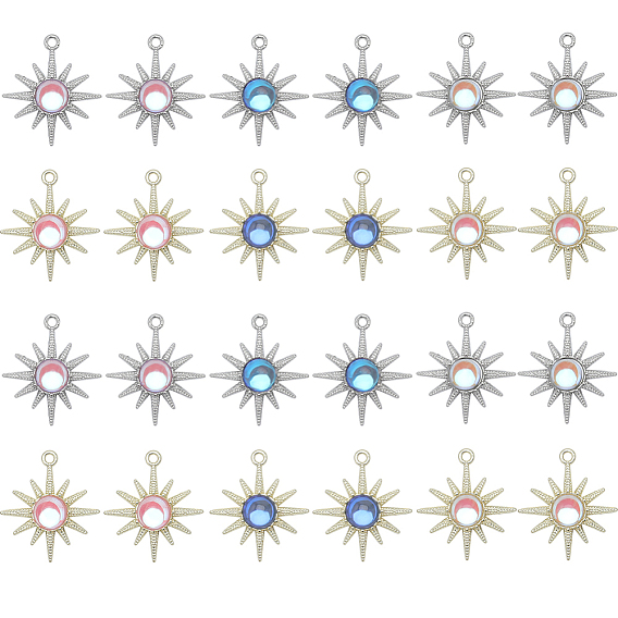 24шт 6 стили подвески из сплава с гальванопокрытием, солнечные чары, cmолой, без кадмия, без никеля и без свинца
