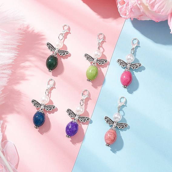 Подвесные украшения из акриловых бусин, имитирующих бирюзу, с эффектом потрескивания, ангел, с цинковым сплавом застежками омаров коготь