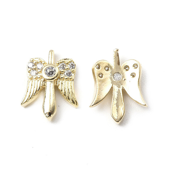 Brass Micro Pave Clear Cubic Zirconia Cabochons, Wing