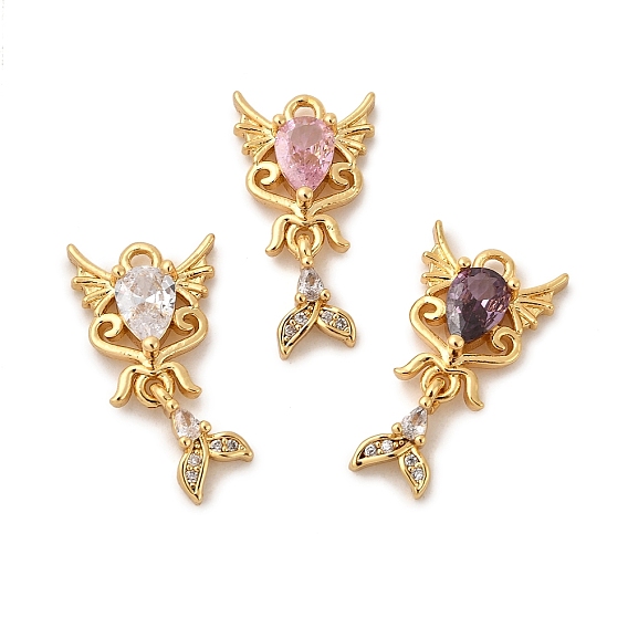 Латунные микро проложить кубического циркония подвески, форма хвоста, без никеля , реальный 18 k позолоченный