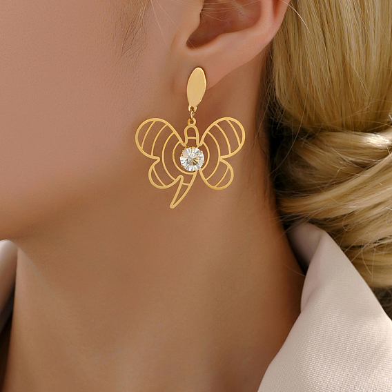 Элегантная бабочка с кисточками 201 серьги-гвоздики из нержавеющей стали, со стразами