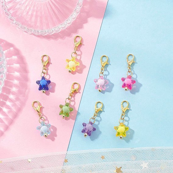 Звезда акриловые подвески украшения, с застежками-лобстерами из сплава и гальванизированной немагнитной синтетической гематитовой бусиной