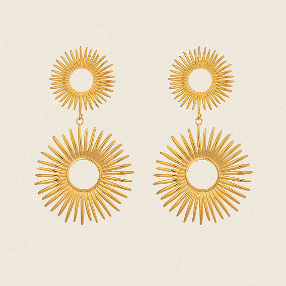 Винтажные 304 серьги-гвоздики из нержавеющей стали, двойное солнце