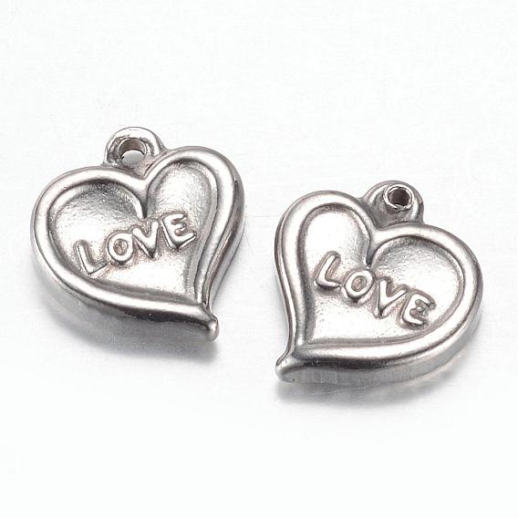 201 Stainless Steel Charms, Heart with Word Love, Valentine's Day