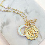 Cubic Zirconia Constellation & Opalite Moon Pendant Necklace, with Golden Brass Paperclip Chains