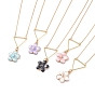 Flower Zinc Alloy Pendant Necklaces, with Enamel, Brass Triangle Pendants, Cable Chain and Lobster Claw Clasps