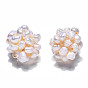 Round Natural Cultured Freshwater Pearl Beads, Handmade Ball Cluster Beads
