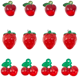 16 шт 2 стили акриловые подвески, яблоко и вишня, с 8шт. подвесками в виде клубники из смолы