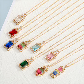 Rainbow Gemstone Pendant Necklace for Women, Fashionable and Versatile Collarbone Chain Jewelry