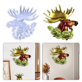 DIY Christmas Deer Display Decoration Silicone Molds, Wall Hanging Ornament Resin Casting Molds, for Home Ornament Craft Making