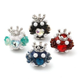 Polymer Clay Pave Rhinestone Round Beads, with Resin Flower & Crown & Imitation Pearl