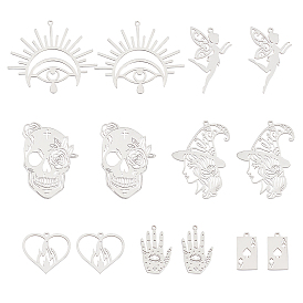 Unicraftale 14Pcs 7 Style 201 Stainless Steel Pendants, Laser Cut, Mixed Shapes